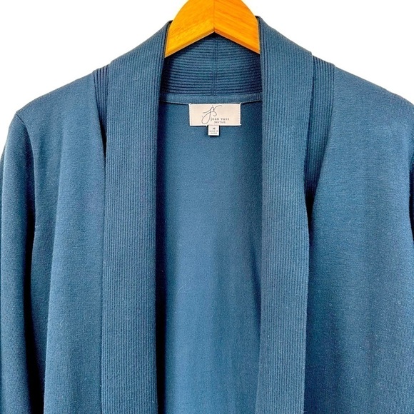 Joan Vass Teal Blue Cardigan Long Sleeve Sweater, Medium - Picture 3 of 9